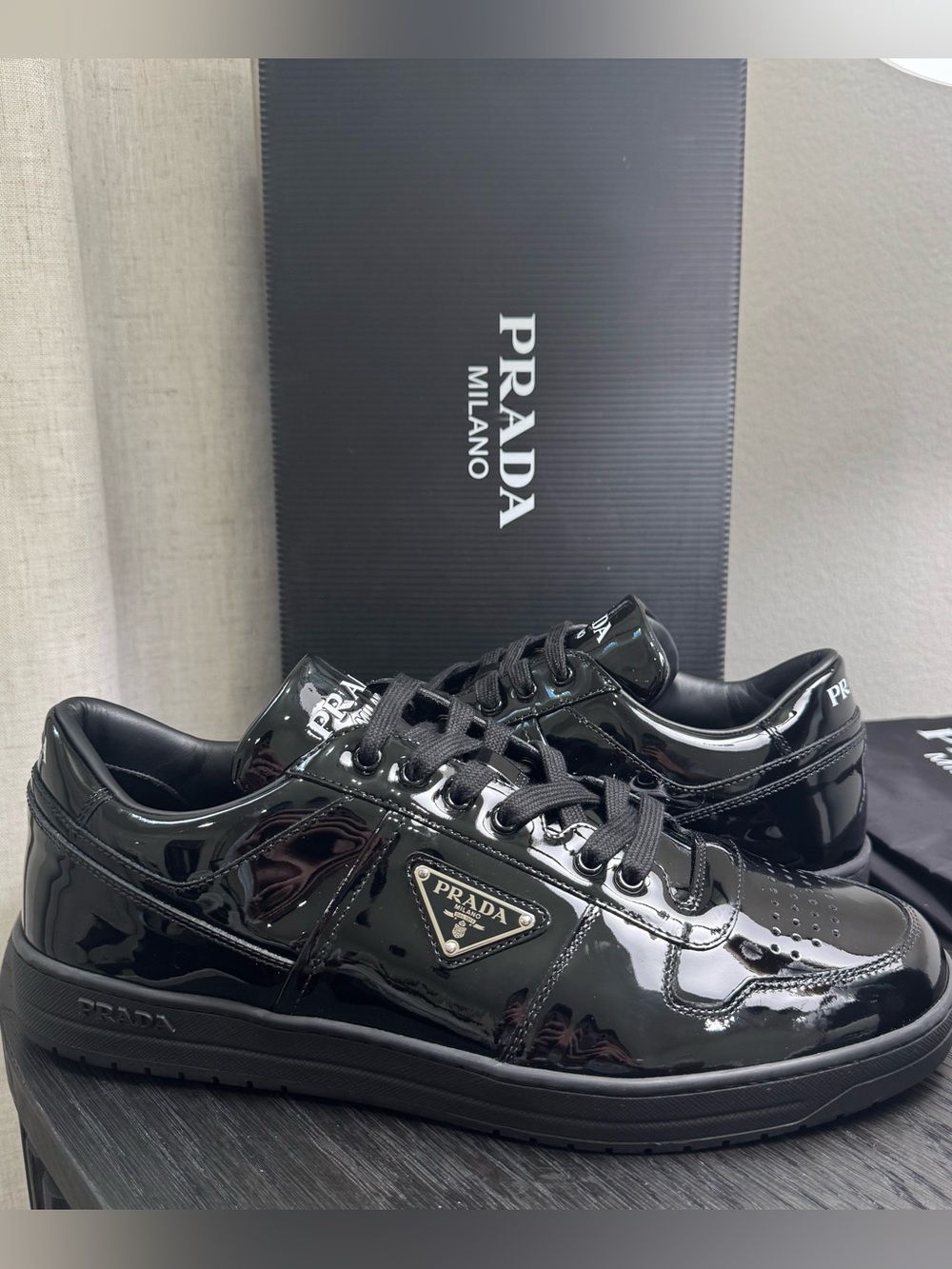 Prada Downtown Sneakers Low-Top Patent Black 11